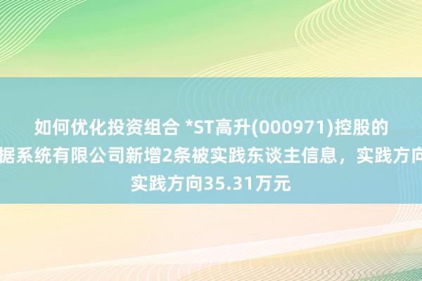 如何优化投资组合 *ST高升(000971)控股的北京高升数据系统有限公司新增2条被实践东谈主信息，实践方向35.31万元