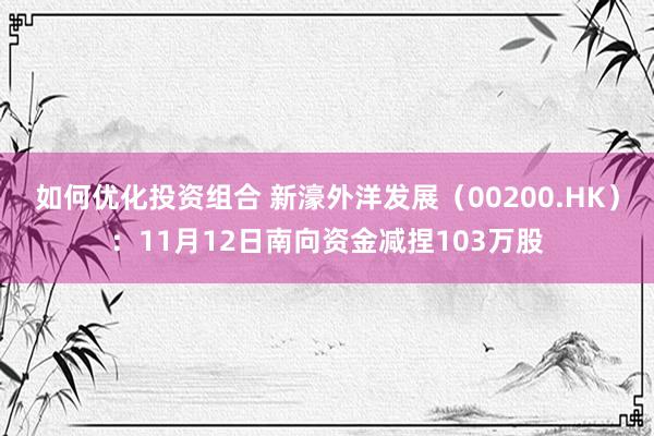 如何优化投资组合 新濠外洋发展（00200.HK）：11月12日南向资金减捏103万股