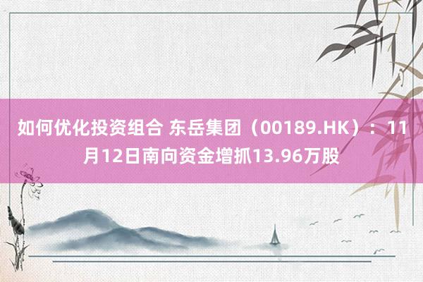 如何优化投资组合 东岳集团（00189.HK）：11月12日南向资金增抓13.96万股