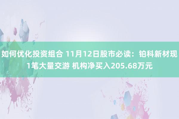 如何优化投资组合 11月12日股市必读：铂科新材现1笔大量交游 机构净买入205.68万元