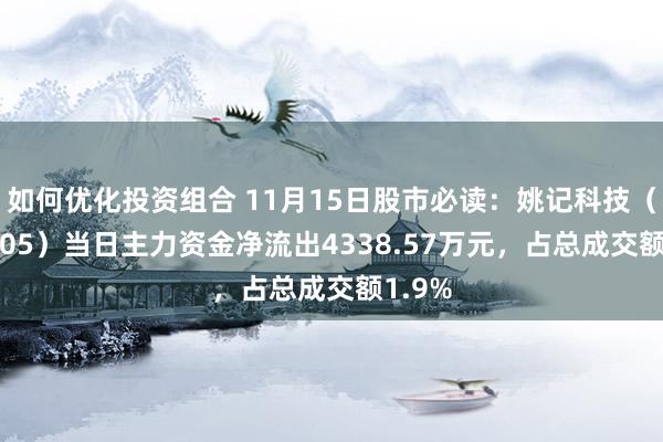 如何优化投资组合 11月15日股市必读：姚记科技（002605）当日主力资金净流出4338.57万元，占总成交额1.9%