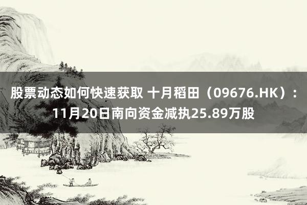 股票动态如何快速获取 十月稻田（09676.HK）：11月20日南向资金减执25.89万股