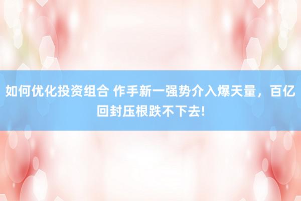 如何优化投资组合 作手新一强势介入爆天量，百亿回封压根跌不下去!