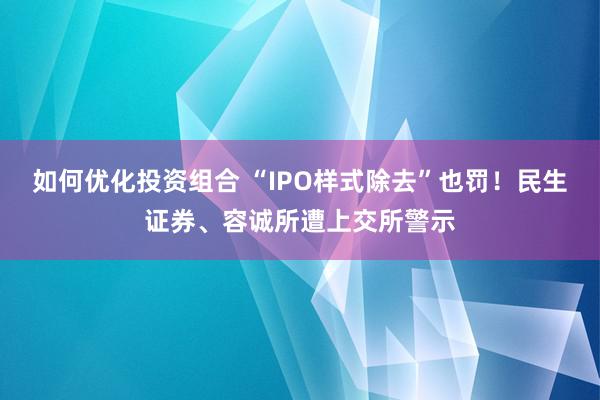 如何优化投资组合 “IPO样式除去”也罚！民生证券、容诚所遭上交所警示