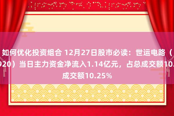 如何优化投资组合 12月27日股市必读：世运电路（603920）当日主力资金净流入1.14亿元，占总成交额10.25%