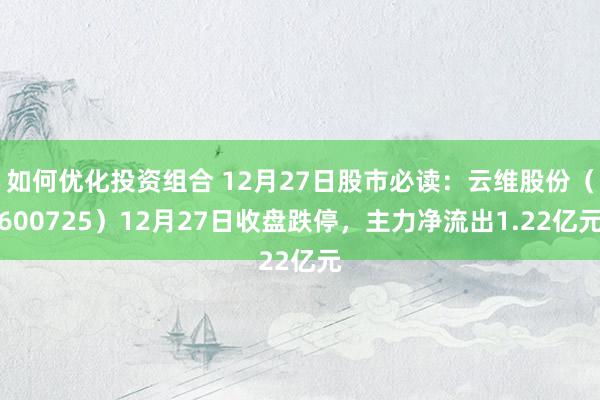 如何优化投资组合 12月27日股市必读：云维股份（600725）12月27日收盘跌停，主力净流出1.22亿元