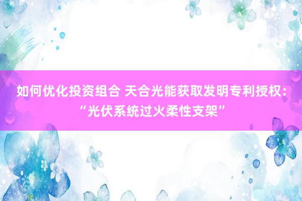 如何优化投资组合 天合光能获取发明专利授权：“光伏系统过火柔性支架”