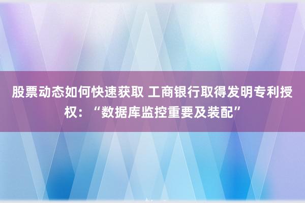 股票动态如何快速获取 工商银行取得发明专利授权：“数据库监控重要及装配”